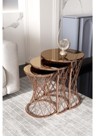 Resim Radical İç İçe 3 Lü Zigon Sehpa Bakır Bronz 