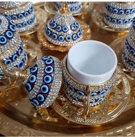 Resim 8'li Gold Nazar Boncuklu Lokumluk Kahve Fincanı Set Gold 