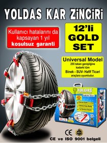 Resim YOLDAŞ TAKMATİK Yoldaş 12 Li Gold Set Pratik Kar Zinciri 1 Yıl Koşulsuz Garantili Takmatik Zincir Eldiven Hediyeli 