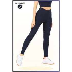 Resim Missmaral Slim Fit Yüksek Bel Toparlayıcı Lacivert Spor Tayt Flatlock Dikiş Detaylı Fit Tasarım Oslo 1090 Lacivert 