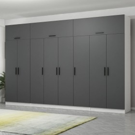 Resim Minar Kale 8 Kapaklı 2 Çekmeceli Dolap ve Yüklük Beyaz Antrasit 190 cm 