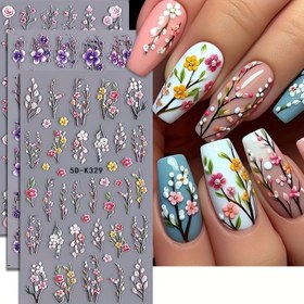 Resim 3 Sayfa 5D Kabartmalı Çiçek Desenli Tırnak Sanatı Stickerları - Sevgililer Günü Gül Papatya Kalp Tasarımı, Canlı Renklerle Kendinden Yapışkanlı Parlak Tırnak Süslemeleri, Kadınlar için DIY Tırnak Dekorasyonları, Detaylı Çiçekli Tırnak Stickerları 