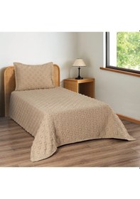 Resim Ponpon Desenli 2 Parça Tek Kişilik Yatak Örtüsü Bej 