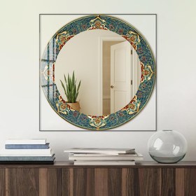 Resim Oryantal Çiçek Cam Tablo Yuvarlak Ayna - Siyah / 50 cm 