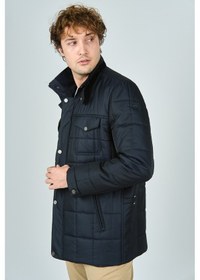 Resim Lucas Erkek Dik Yaka Cep Detaylı Uzun Kapitone Kaban 4775 Lacivert Lacivert 