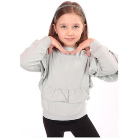 Resim Toontoy Kız Çocuk Oversize Bisiklet Yaka Düşük Omuz Asimetrik Sweatshirt - Fırfır Detaylı & 2 İplik Gri 