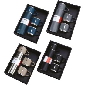 Resim OMZ 3 Bardaklı termos İçecek 500 ml Paslanmaz Çelik Yeşil 6 saat 