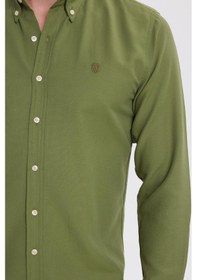 Resim Tudors Erkek Slim Fit Dar Kesim Düz Oxford Armalı Yaka Düğmeli Yeşil Spor Gömlek-42014 Yeşil 