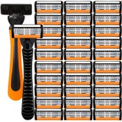 Resim Premium Erkek Tıraş Seti - Keskin 6 Katmanlı Paslanmaz Çelik Bıçak, Sarı Sap ve Yedek Bıçaklar, Şık ve Seyahat Dostu, Sakal, Bıyık, Koltuk Altı & Bacak Tüyü Düzeltme için Pürüzsüz Tıraş, Günlük Bakım Aracı 