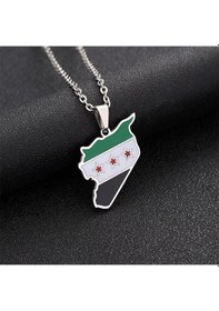 Resim Suriye Haritası Bayrağı Metal Gümüş Kolye Çok REnkli Çok Renkli 