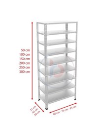 Resim Raf Burada 9 Katlı Galvaniz Çelik Raf - Depo, Arşiv, Kiler, Dosya, Market Rafı-59x75 cm-300 cm-1.50 mm 