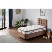 Resim Niron Latte Yatak Seti 90x200 cm Tek Kişilik Yatak Baza Başlık - Sert Yatak, Kumaş Baza ve Başlık Takımı 