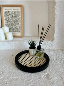 Resim Rattan Hazeran Yuvarlak Tepsi Siyah Tüm Boy 24 Cm %100 Doğal Hazeran 