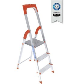 Resim Saraylı Paslanmaz Alüminyum Merdiven Plastik Korumalı 2+1 3 Basamaklı 