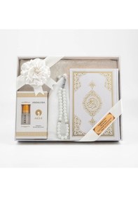 Resim Takke + Esans + Tesbih + Seccade + Kuran Hediye Seti Çanta Boy, Beyaz 