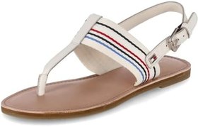 Resim Tommy Hilfiger Kadın's Parmak Ayırıcı Sandalet Düz Sandalet Çizgili Bej Pürüzsüz Deri Tekstil 