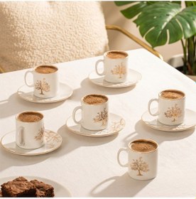 Resim Porsima 0664 12 Parça Yaldızlı Porselen Türk Kahve Fincan Takımı - Hayat Ağacı Kahve Fincan Seti - 90ml Çok Renkli 