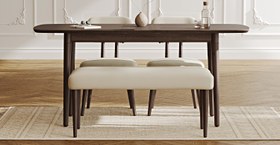 Resim Lyno 77x140 Cm Açılır Yemek Masası Takımı (Roa Bench & 2 Roa Sandalye) - Performans Kadife - Yosun / Açık Meşe 