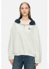 Resim Ucla Yoko Kemik Rengi Fermuarlı Baskılı Oversize Fit Kadın Sweatshirt Kemik Rengi 