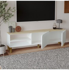 Resim İnarch Dizayn River 150 Cm Modern Tv Sehpası Kapaklı Ve Raflı Tasarım Beyaz - Safirmeşe 