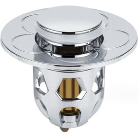 Resim Gümüş Evrensel Lavabo Başlığı Sızıntı Koruyucusu, Banyo Lavabosu Açılır Krom Tıkacı, Lavabo Açılır Tahliye Süzgeci 