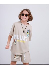 Resim Miniko Kids Erkek Çocuk Bluey Modelli Pamuk Şortlu Takım Ekru 