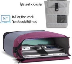 Resim Mack Zen Eco MCE-1303 Sırt Çantası - Macbook Çantası, Hırsızlığa Karşı Koruma, Küçük, Mini, 13-14 inç Laptop, Günlük ve İş Kullanımı, Şık Tasarım, Üniversite ve Okul İçin, Bordo Gri 