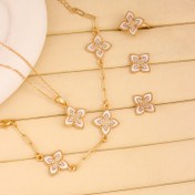 Resim 5 Parça Çinko Alaşım Yeni Trendi Elmas Yonca Kolye Küpe Yüzük Bilezik Takımı Moda Şanslı Takı 