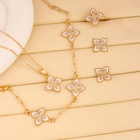 Resim 5 Parça Çinko Alaşım Yeni Trendi Elmas Yonca Kolye Küpe Yüzük Bilezik Takımı Moda Şanslı Takı 