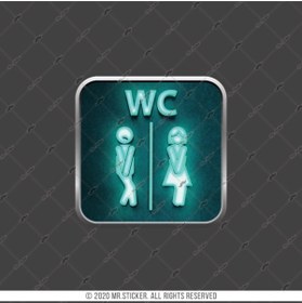 Resim Bay Etiket Wc30 Yesil Neon Efektli Unisex Tuvalet Simgesi Etiketi 