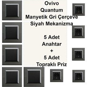 Resim Asyagrup Ovivo Quantum Manyetik Gri İkili Set Anahtar - Priz 