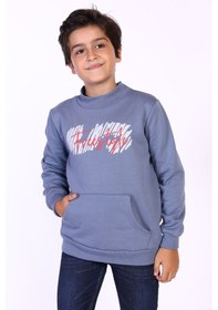 Resim Toontoy Kids Toontoy Erkek Çocuk Kanguru Cepli Baskılı Sweatshirt Mavi 