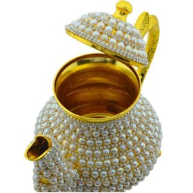 Resim Arsal Dekoratif Inci Ve Parlak Taşlı Altın Renk Demlik 18cmx22cm Altın 