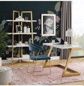 Resim Nysa Gold Metal Beyaz Çalışma Masası Kitaplık 