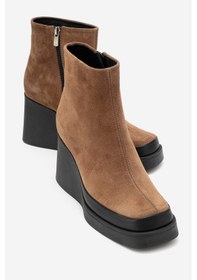 Resim Luvi Shoes Lıvıa Taba Süet Hakiki Deri Kadın Dolgu Topuklu Bot Taba 