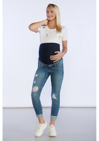 Resim Bpf Lazer Detaylı Slim Fit Hamile Pantolon - Mavi 