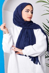 Resim İmajButik Koyu Lacivert Moda Blue Piliseli Pratik Hazır Şal 