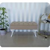 Resim Lüks Yarım Sandıklı Kapitoneli Dekoratif Puf Bench 120cm Vizon 