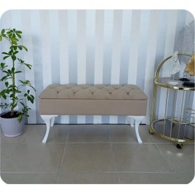 Resim Lüks Yarım Sandıklı Kapitoneli Dekoratif Puf Bench 120cm Vizon 