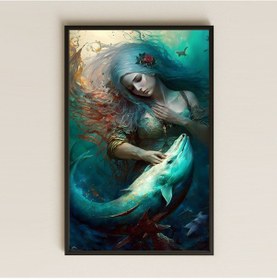 Resim Denizkızı Ve Yunus Temalı Fantastik Sanat Pleksi Tablo 