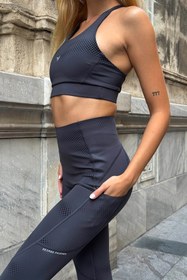 Resim Aero Motion Premium - Desenli Füme Yüksek Bel Push-Up Toparlayıcı Tayt - Füme / XL 