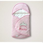 Resim Yenidoğan Princess Nakışlı Çizgi Efektli Kız Bebek Klasik Kundak Bebek Battaniyesi Pembe 