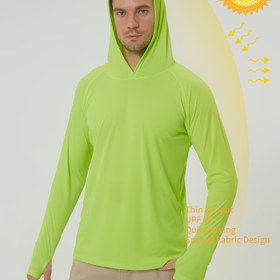 Resim Erkekler için UPF50+ Güneş Koruma Hoodie - Hafif, Hızlı Kuruyan Rash Guard, Balıkçılık, Yürüyüş, Yoga & Koşu için Nefes Alabilir Uzun Kollu UV Gömlek, Zeytin Yeşili, Makinede Yıkanabilir, Spor Tasarım, Dayanıklı Yapı, Aktif Giyim Üstü, Spor Profesyonelleri 