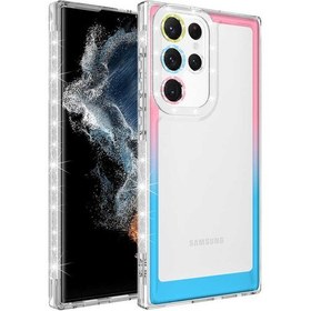 Resim Case 4U S22 Ultra Uyumlu Kılıf Simli ve Renk Geçiş Tasarımlı Lens Korumalı Park Kapak Pembe - Mavi 