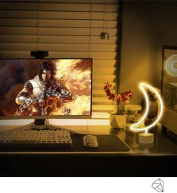 Resim Ema Dükkan Ay Dede Neon Led Işıklı Usb'li Gece Lambası Pilli Neon Led Işıklı Masa Lambası Dekoratif Aydınlatma 