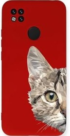 Resim PrintiFy Xiaomi Redmi 10a Uyumlu Lansman Kılıf Catface Tasarımlı Içi Kadife Kapak-kırmızı 
