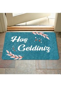 Resim Dijital Baskılı Hoş Geldiniz Yazılı Çiçek Desenli Kapı Önü Paspası İç Ve Dış İçin Yıkanabilir Kaymaz Gri 