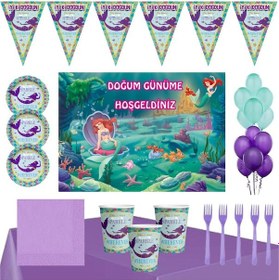 Resim Deniz Kızı Tema 16 Kişilik 50x70 Cm Afişli Parti Seti 