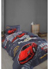 Resim Clasy Ranforce %100 Pamuk Tek Kişilik Yatak Örtüsü Seti Racing Team V1 Mavi 
