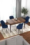 Resim Canisa Concept Kor Serisi 70x114 Açılabilir Mutfak Masası Takımı Barok Desen Masa 4 Lacivert Sandalye 